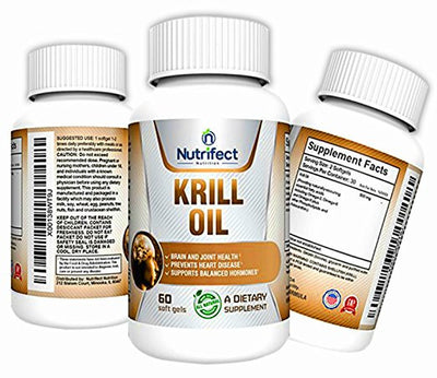 Nutrifect Nutrition 100% Antarctic Krill Oil with Super Antioxidant Astaxamthin, Omega 3, 6 & 9, EPA, DHA and Phospholipids, 60 Soft Gel Capsules