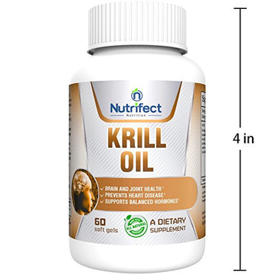 Nutrifect Nutrition 100% Antarctic Krill Oil with Super Antioxidant Astaxamthin, Omega 3, 6 & 9, EPA, DHA and Phospholipids, 60 Soft Gel Capsules