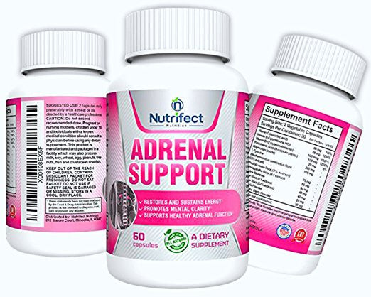 Nutrifect Nutrition Adrenal Support Supplements, Vegetarian with Vitamins B-6, B-12, Ashwagandha & More, 60 Capsules